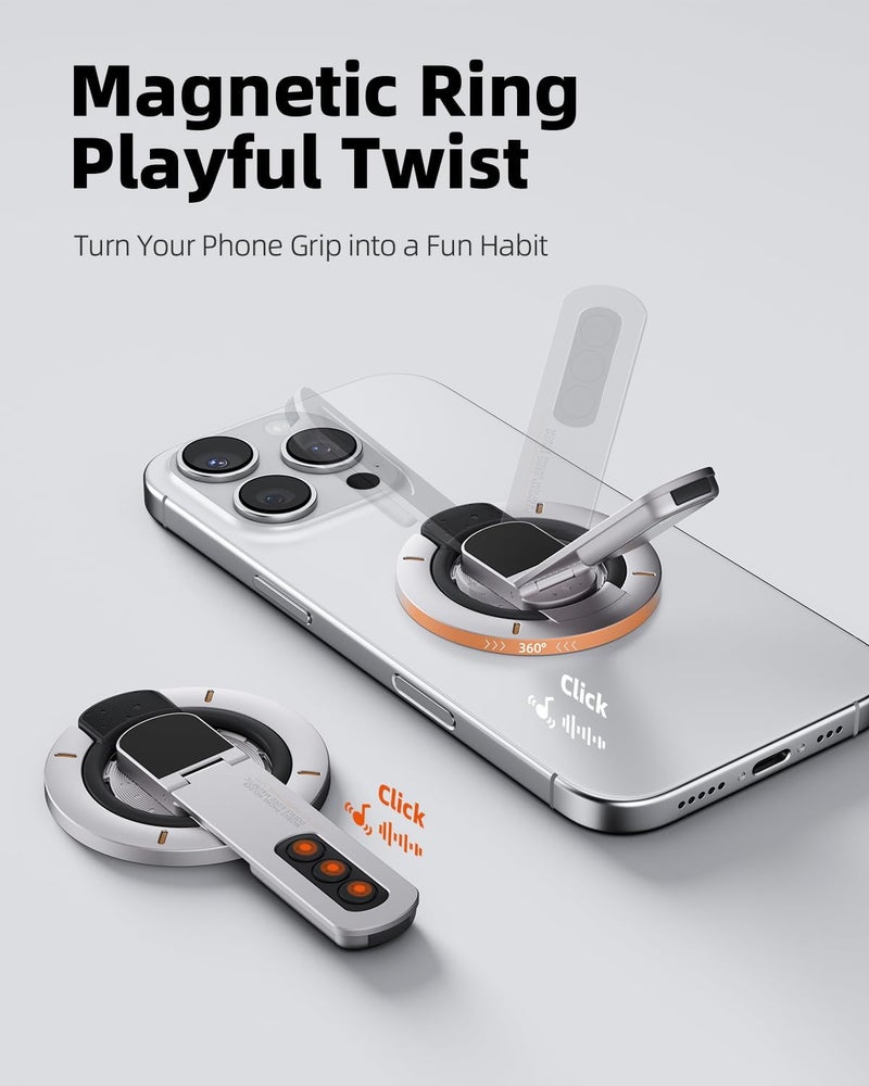 TODI for MagSafe Phone Grip Stand, 3-in-1 Magnetic Finger Ring Holder with Double-Sided Magnet, Fidget Toy Design, Magnetic Phone Stand for iPhone 16/15/14/13/12 Series (White) - Image 4